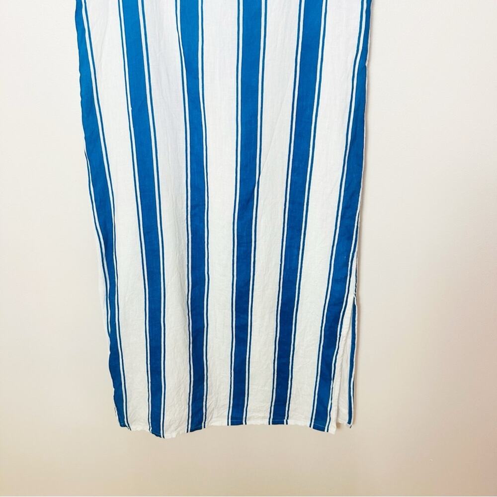 Olivia James The Label Striped Linen Dress Tie Shoulder Size XS Blue White - Picture 4 of 10